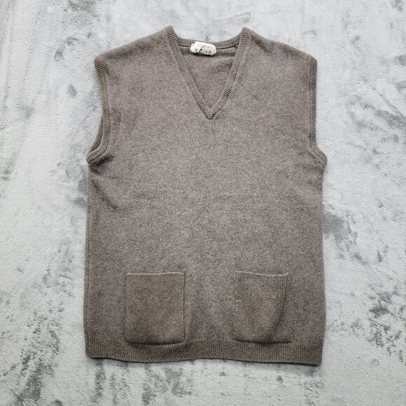 Vintage 80s Norm Thompson Sweater Mens S Brown Wool Mink V-Neck Vest Sleeveless - Picture 1 of 9